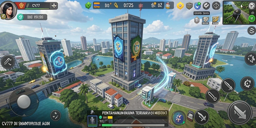 Screenshot gameplay CV777 menampilkan aksi menara pertahanan yang epik.