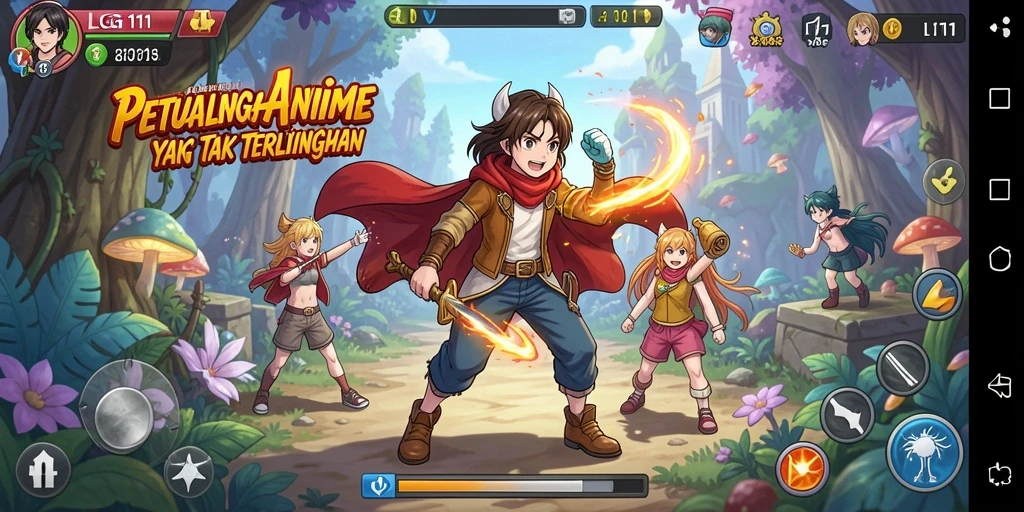 Screenshot menunjukkan karakter utama dalam pertempuran dramatis di dunia anime.