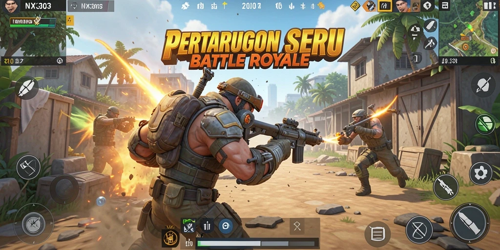 Tangkapan layar NX303 menampilkan aksi mendebarkan dalam game Battle Royale.