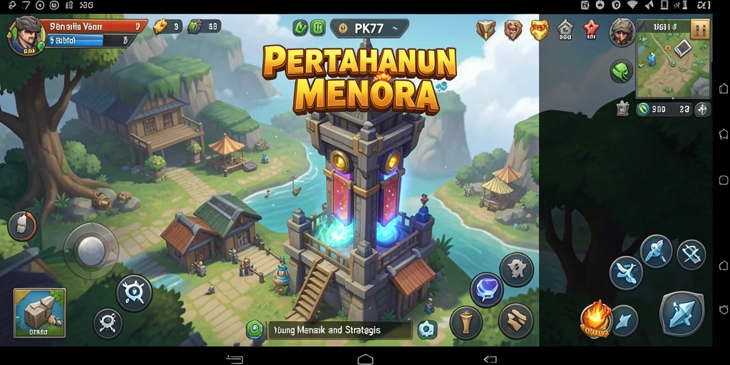 Screenshot utama PK77 menampilkan aksi mendebarkan dari pertempuran Tower Defense.
