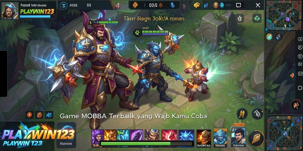 Screenshot utama PLAYWIN123 menunjukkan aksi seru dalam pertandingan MOBA.